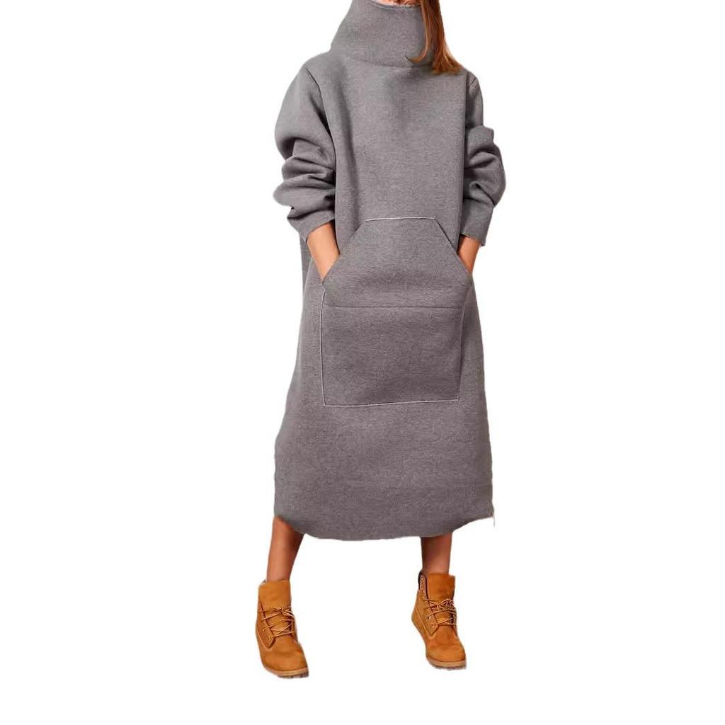 2024 Autumn/Winter Women's European & American Plus Size High Neck Solid Color Long Sweatshirt