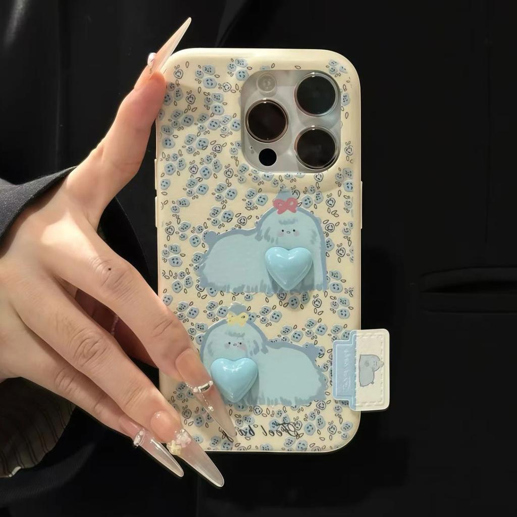 Floral dog suitable for Apple 17Promax mobile phone case three-dimensional doll iPhone16/15/14DIY case