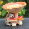 Hedgehog mushroom bird feeder, resin, realistic mushroom hedgehog feeding trough, outdoor, garden courtyard, lawn decoration
