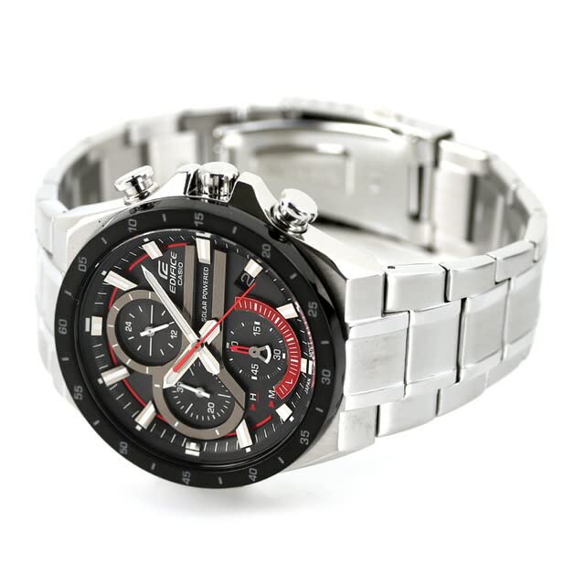 Casio EDIFICE EQS-920DB-1A Solar Chronograph Watch, Stainless Steel Band, 100M Water Resistant, Sporty Black Dial