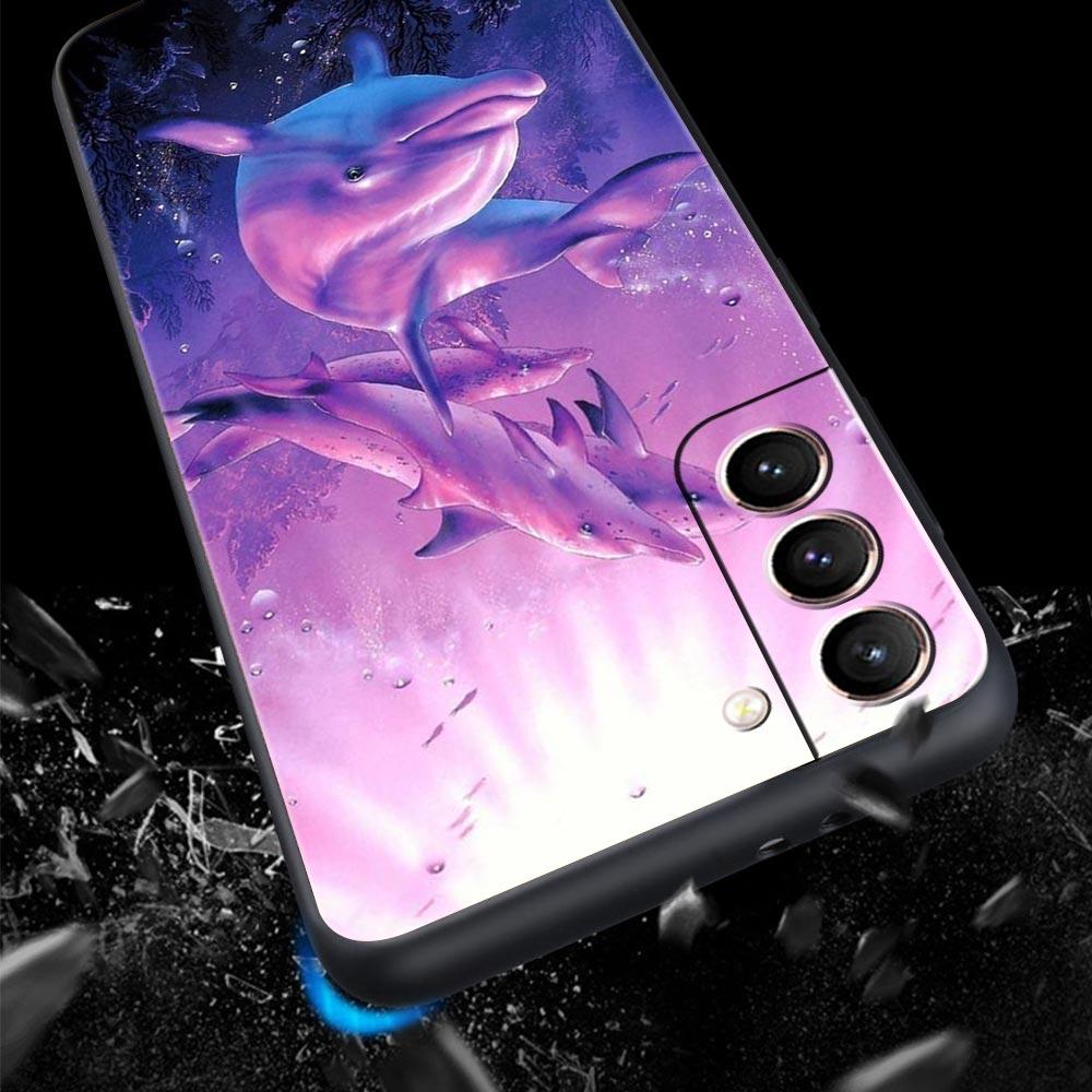 Ocean Animal Dolphin Phone Case For Samsung Galaxy S26 Ultra S25 Plus S24 FE S23 S22 5G S21 S20 Cover Black Soft