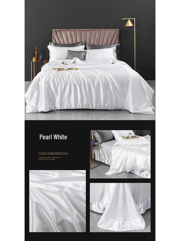 Imitation Silk 4-Piece Bedding Set: Duvet Cover, Fitted Sheet, Smooth Ice Silk Feel