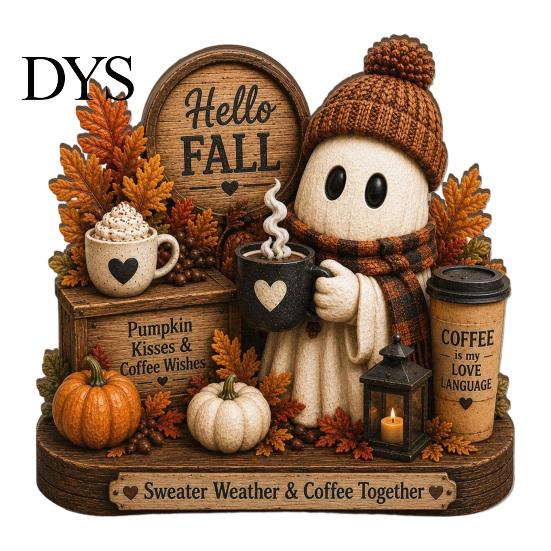 Handmade Carved Wood Figures Wooden Autumn Figurine for Thanksgiving And Halloween Decor, Retro Fall Reading Character Ornaments Table Decor