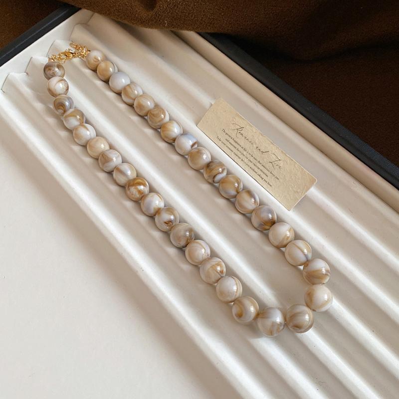 Colorful Elegant Bead Collarbone Chain Vintage Round Acrylic Bead Choker Delicate Neck Accessory for Prom Wear