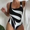 Women's One-piece Neck Hanging One-piece Swimsuit, Irregular Stripe Design, High Waisted Swimsuit, Soft Fabric, for Beaches and Swimming Pools