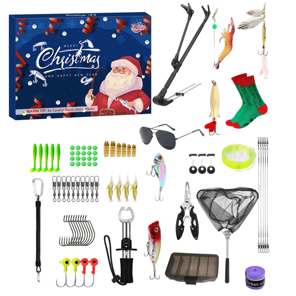 Merry Christmas Advent Calendar Fishing Christmas Countdown, Fishing Tackle Advent Calendar For Fish Adult Men Teen Boys 24-Day Countdown 24pcs