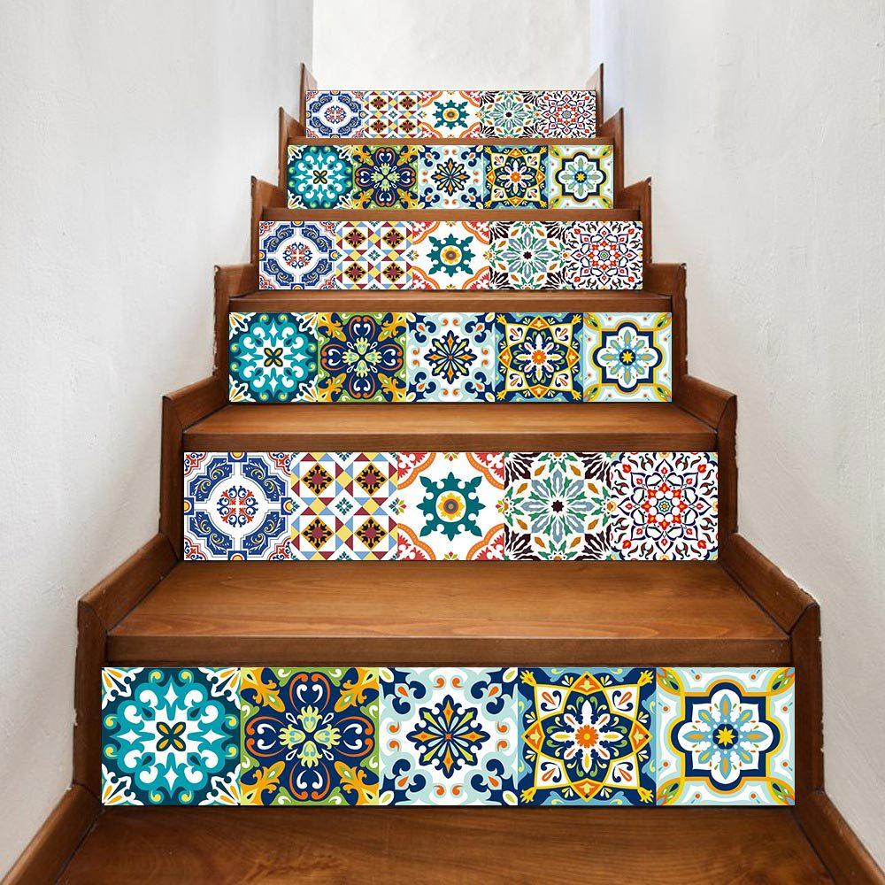 Creative Tile Self-Adhesive Staircase Sticker, Living Room Diy Decoration Home Waterproof And Anti-Fouling Wall Sticker 6 Pieces