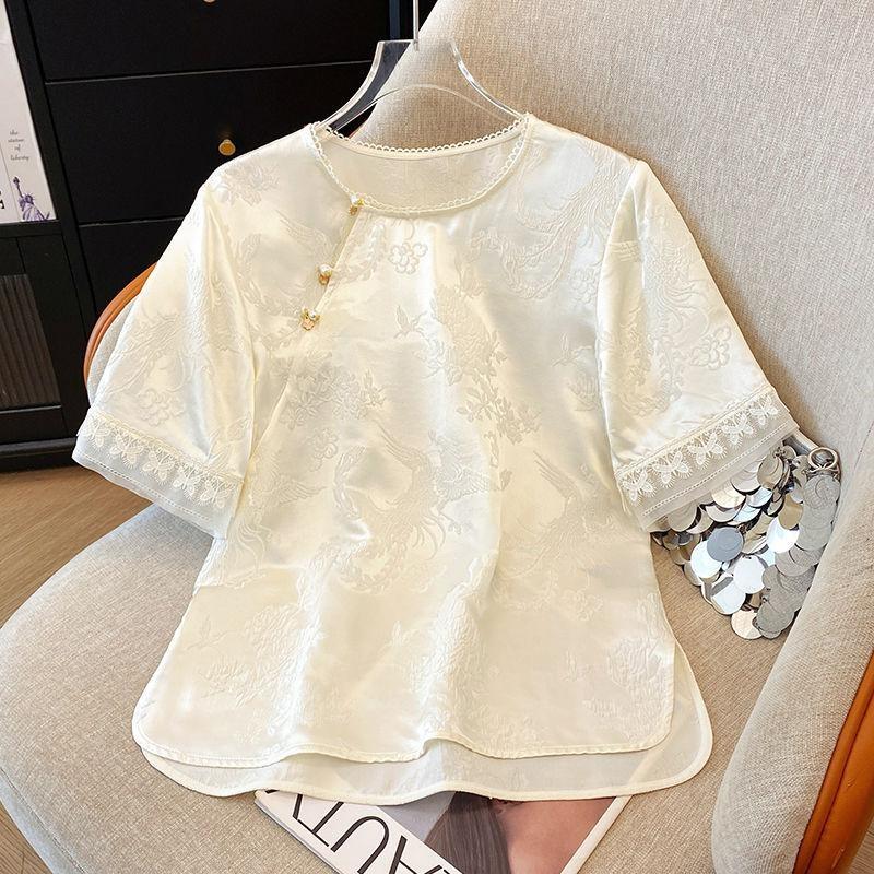 

Топ женский летний новый с коротким рукавом на дисковой пуговице рубашка для матери популярная рубашка мода M [Recommended below 50kg] белый