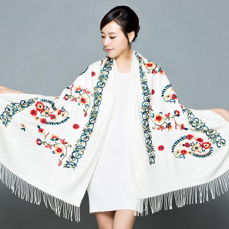 New Arrival Shawl Autumn Winter Scarf Embroider Flower Scarf Shawl Fringed Scarves Women Scarf Designer Bufanda Mujer