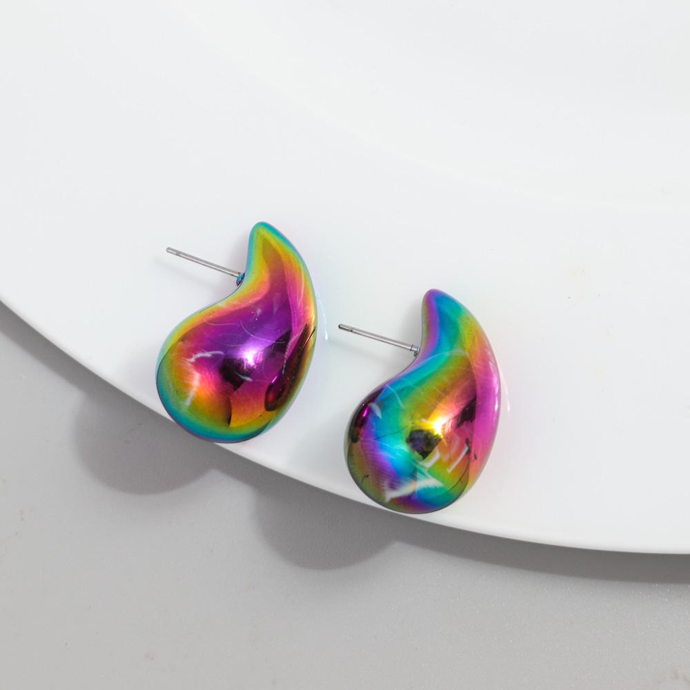 New AB Colorful Chunky Teardrop Earrings Dupes for Women Smooth Hollow Thick Water Drop Earring Hoops Trendy Jewelry Lightweight