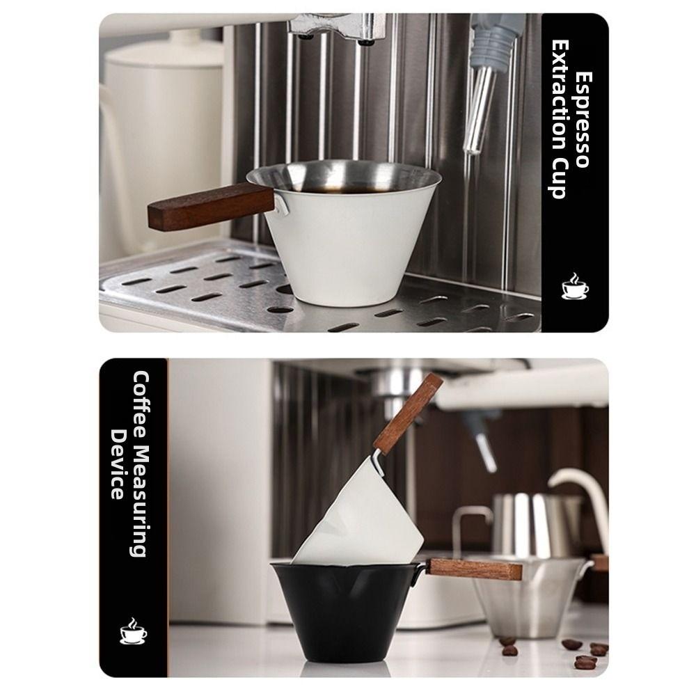 Stainless Steel Espresso Measuring Cup Clear Capacity Marks Thicken Wood Handle Espresso Extraction Mug Spout Mouth Easy Pouring
