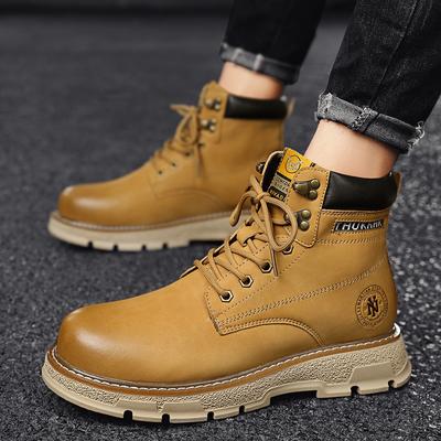 Fashion Classic British Style Chelsea High-top Men Punk Shoes Ankle Boots 2024 Genuine Leather Boots Men Cowhide Yellow Boots Work Shoes