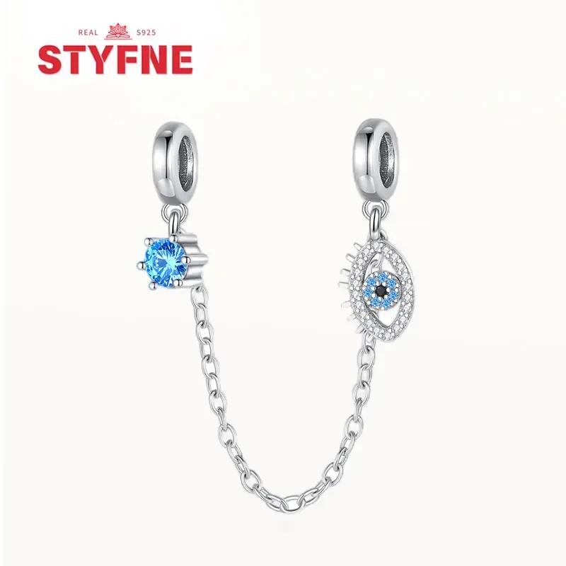 Real Silver 925 Star and Moon Flower Heart Safety Chain Wearable Jewelry Gift Bracelet DIY Beads for Women