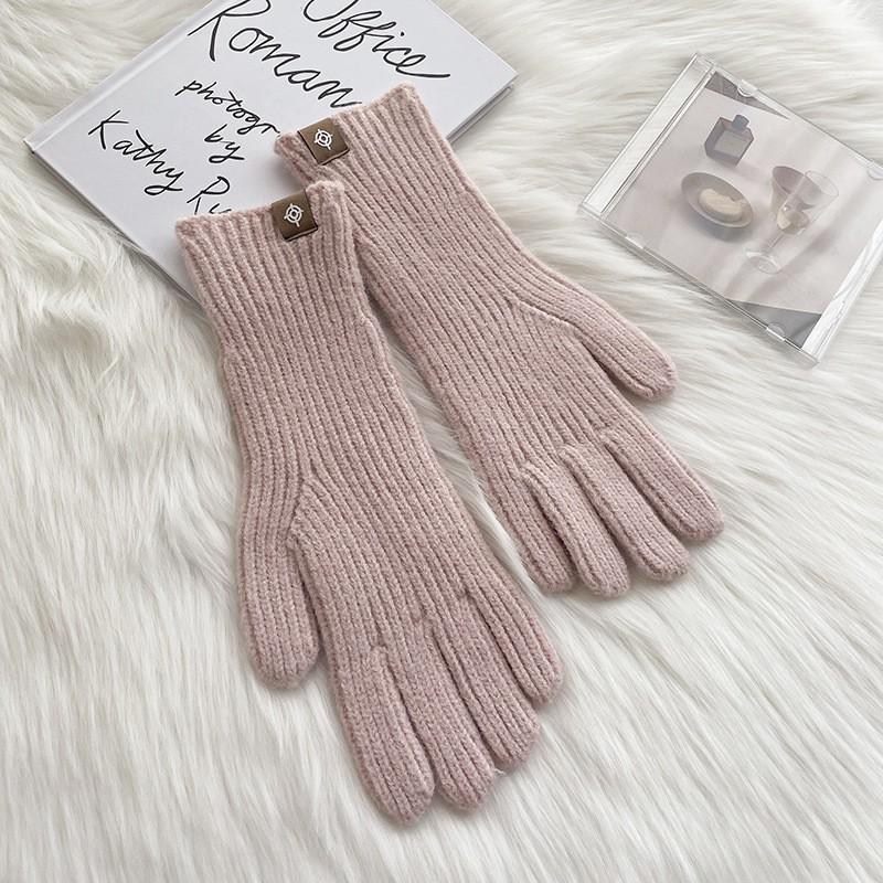 Warm Knitted Acrylic Fingerless Gloves Women Winter Touchscreen Compatible Solid Color Korean Style