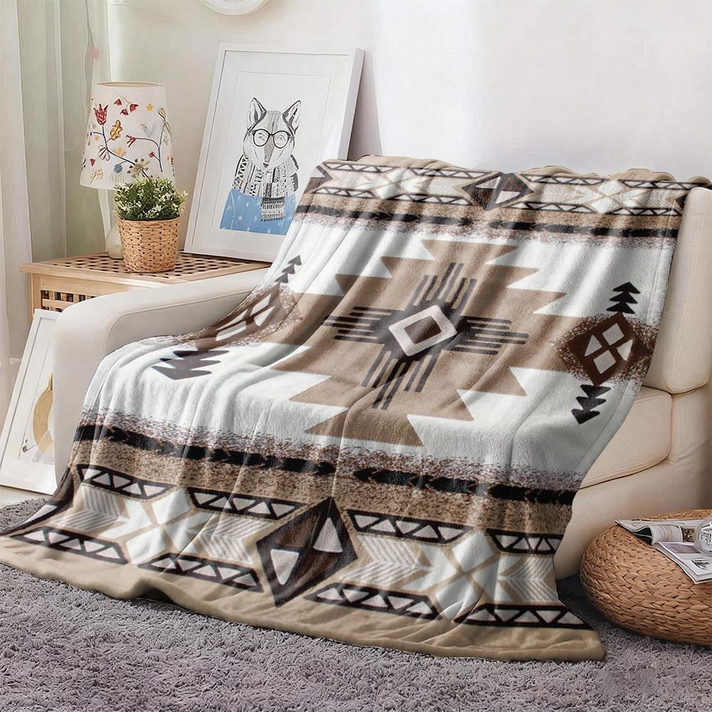 Southwestern Navajo Pattern Flannel Blanket, Tribal Geometric Art Throw, Soft Cozy For Western Style Home Decor Couch Gift