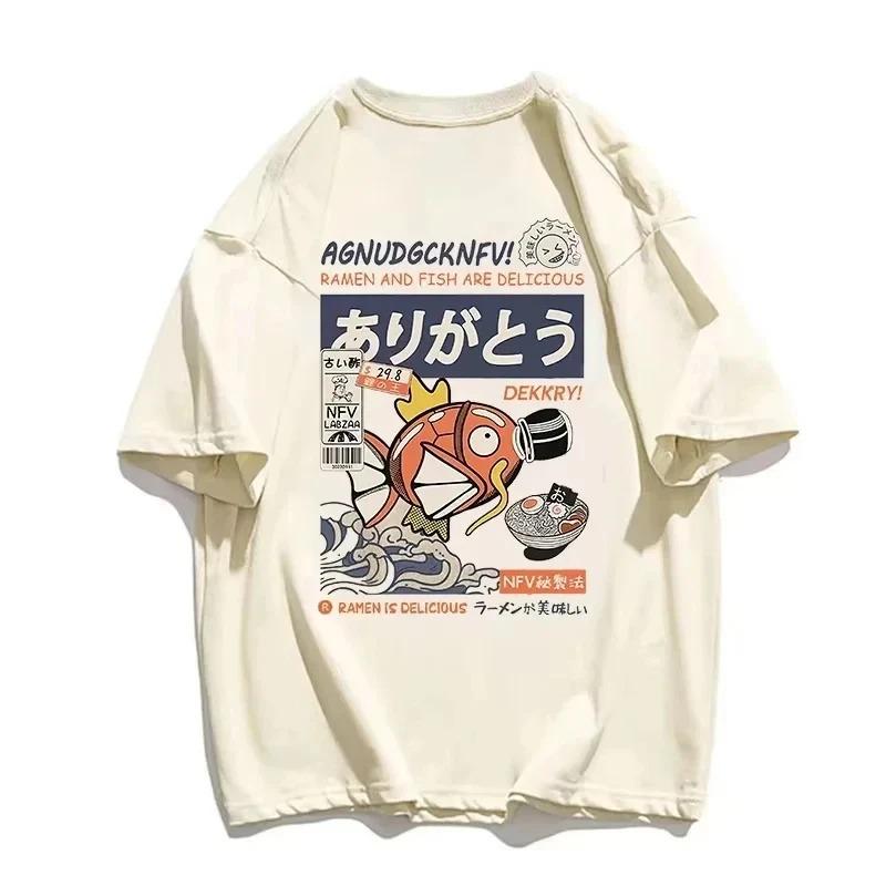 

T-shirt Pokémon King Carp Print Street Summer 2026 Casual Cotton Top Japanese Urban Style Daily Short-sleeved Top XXXL коричневий