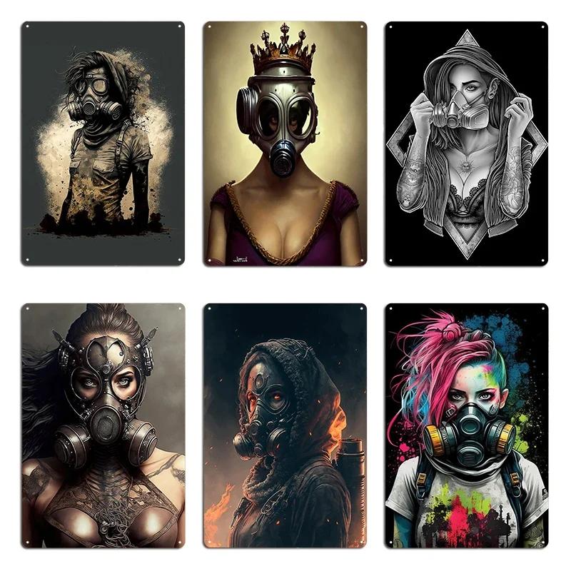 Girl With Gas Mask Zombie Soldier with Gasmask Metal Plaque Retro Wall Cave Wall Decor Designs Wall Plaque Tin Sign Poster
