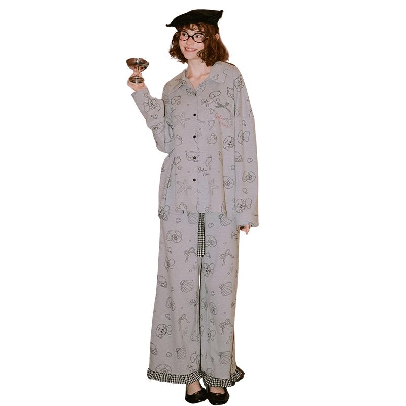 Gukoo Women s Pure Cotton Puppy Print Pajama Set S