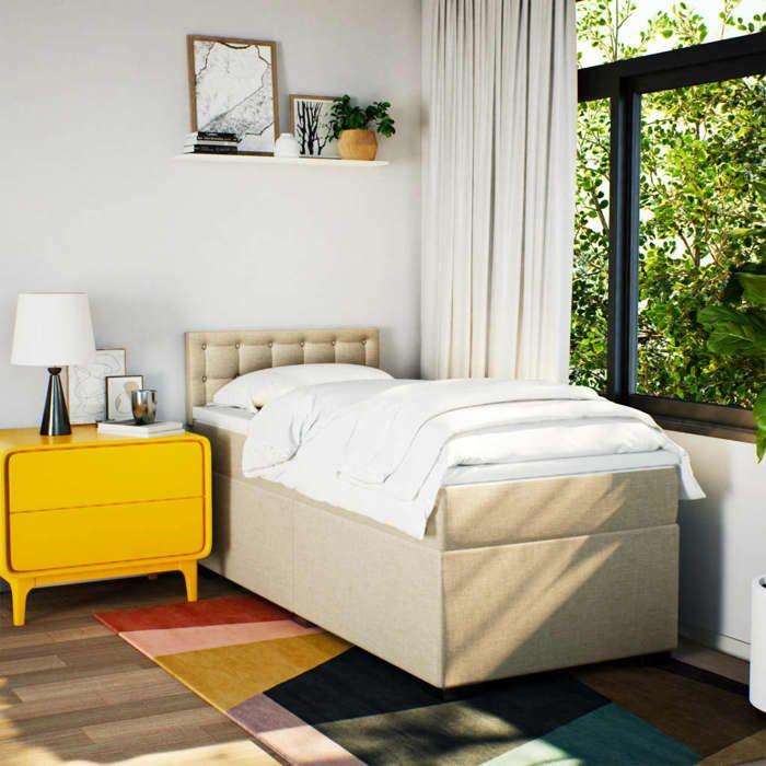 Maison Exclusive - Slatted Bed Base with Cream Mattress 90x200 Cm Fabric