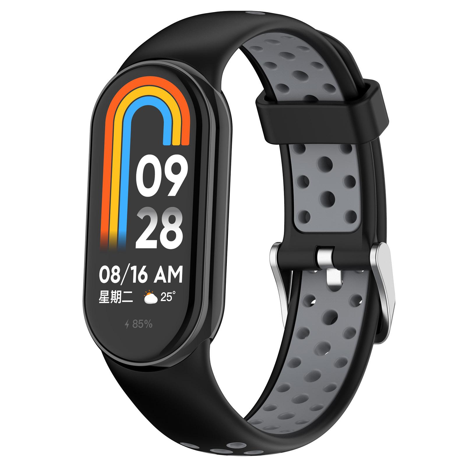

For Xiaomi Smart Band 9 NFC/9/8 NFC/8 Watch Straps Silicone Band with Stainless Steel Connector Blue+White