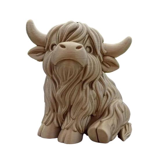 Highland Cow Home Bonsai Decor Mini Cow Figurine with Cowboy Hat 3D Printed Realistic Texture Halloween Ornament