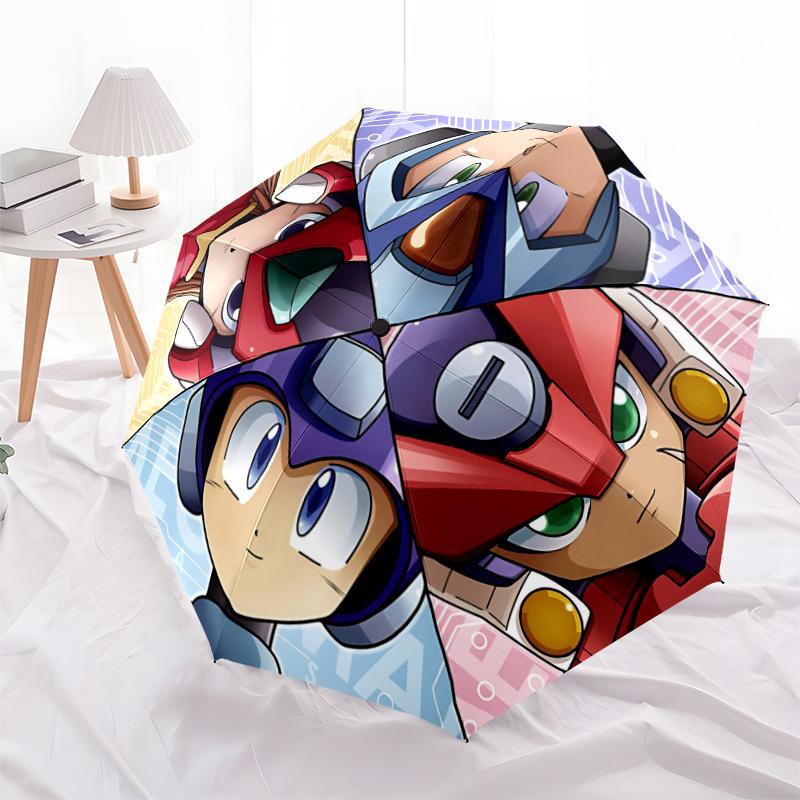 1PC Mega Man Automatic Folding Umbrella - Compact 8-Rib Design, Durable Plastic & Iron, Daily Use F010647