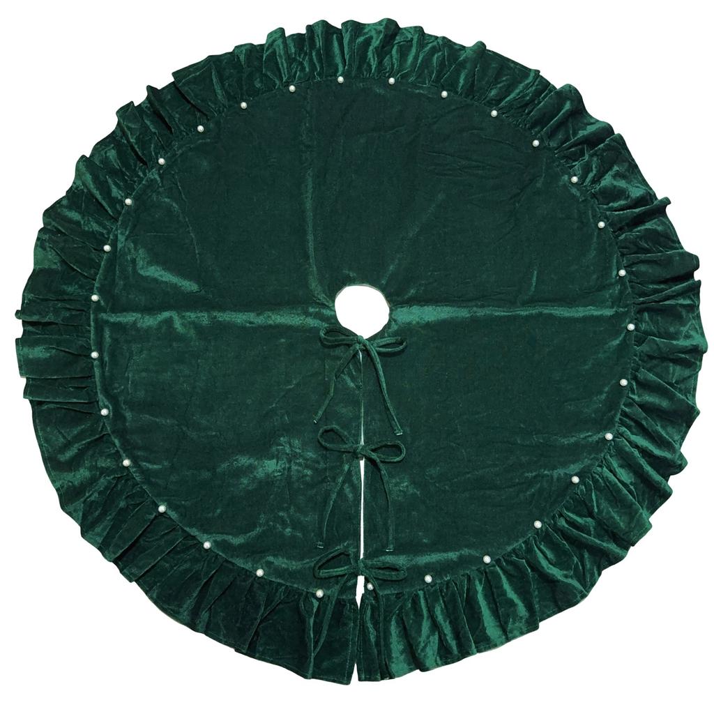 Velvet Christmas Tree Skirt with Lace Trim, Holiday Home Decor