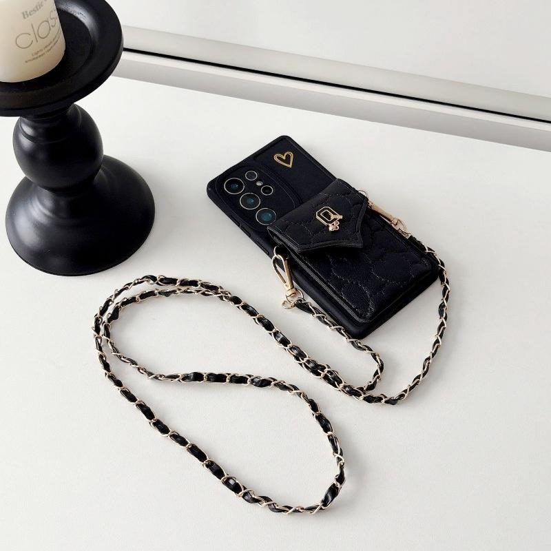 

Strap Wallet Case for Samsung Galaxy S25 Edge S21 FE S22 S23 Plus S24 Ultra A16 A17 Card Metal Crossbody Lanyard Rope Love Cover A35