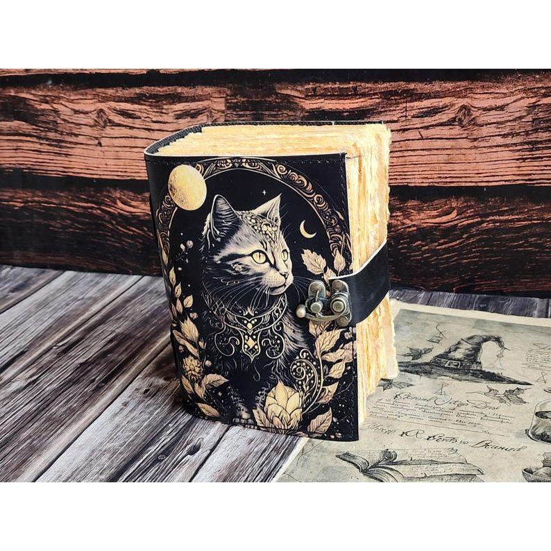 Leather Journal Spell Wizard Cat Book Blank Magik Notebook Book Of Shadows Wiccan Pagan Grimoire Book for Traveling Sketchbook