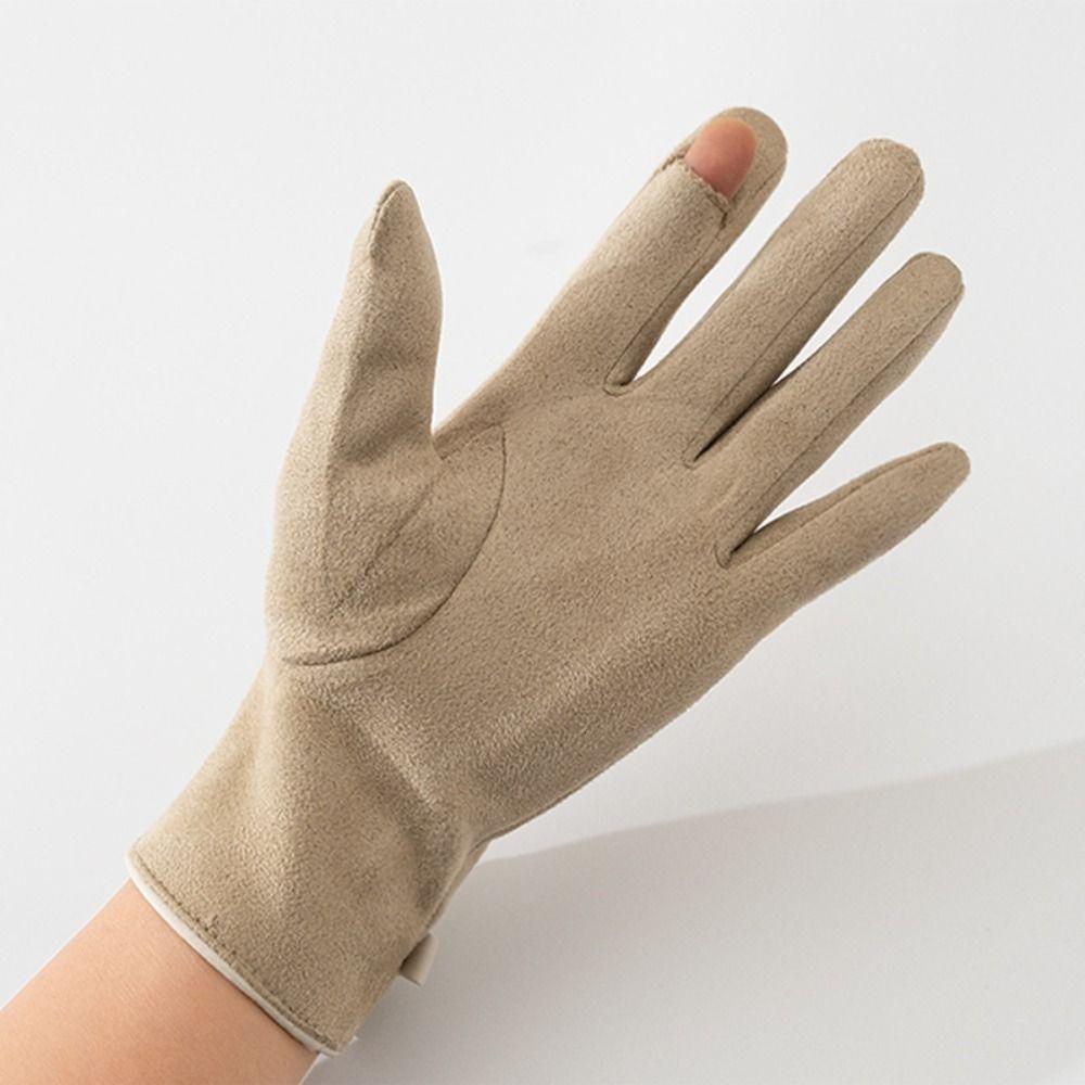 Bownot Pu Leather Gloves Velvet Women Cycling Mittens Gift Winter Bow Suede Gloves  Girls