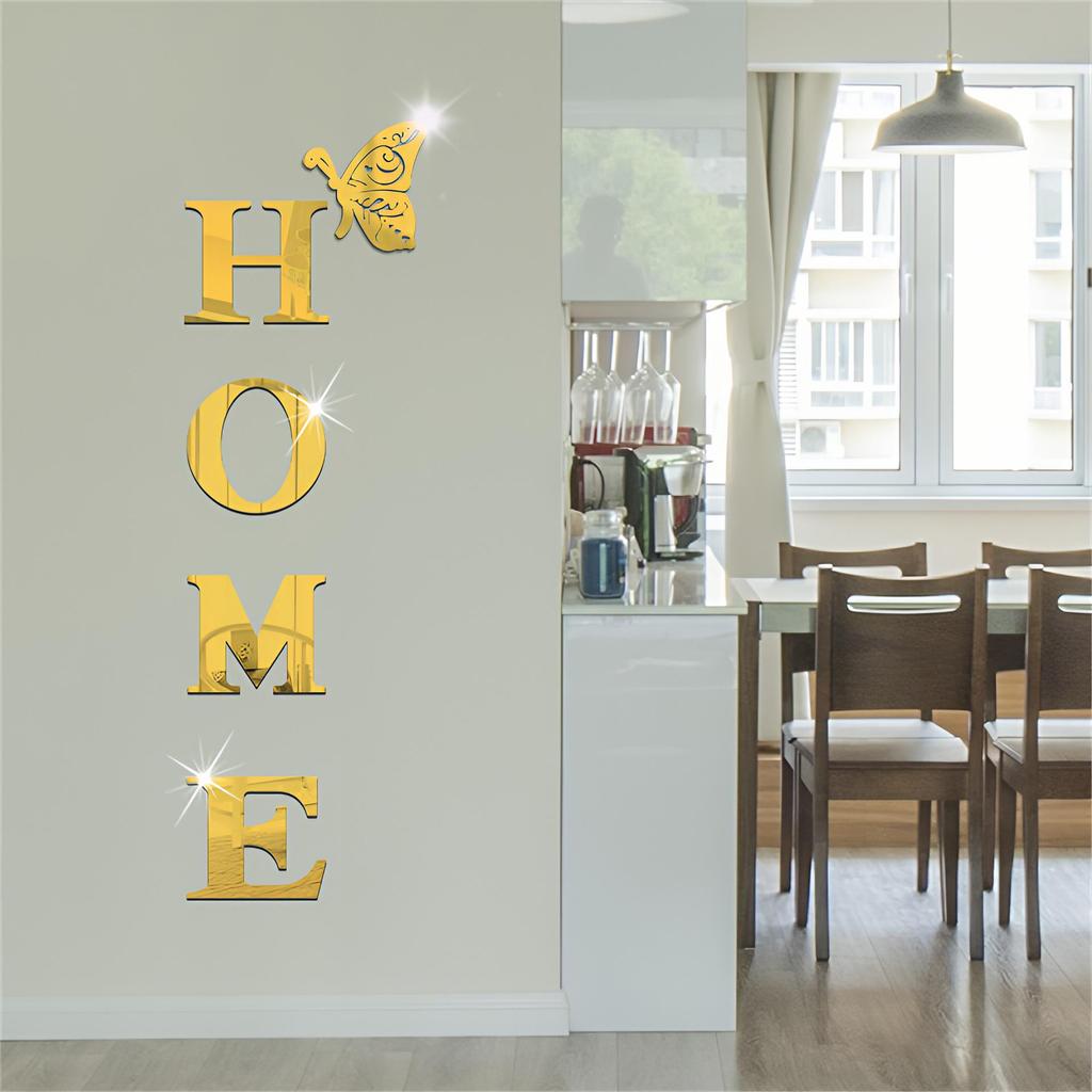 HOME Slogan Spiegel Wanddeko: Schmetterlings-Buchstabenaufkleber für Eingang & Sofahintergrund