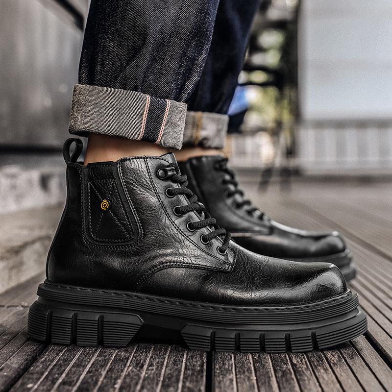 New Winter Lace Up High Top Sports Shoes Men's Windproof Boots Thick Soles for Height Increase