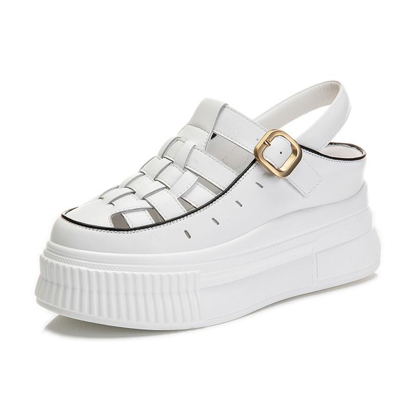 Baotou Roman Shoes 2025 Summer New Women's Height-increasing Muffin Sandals Women's Outer Wear Platform Fashion Leather Women's Shoes