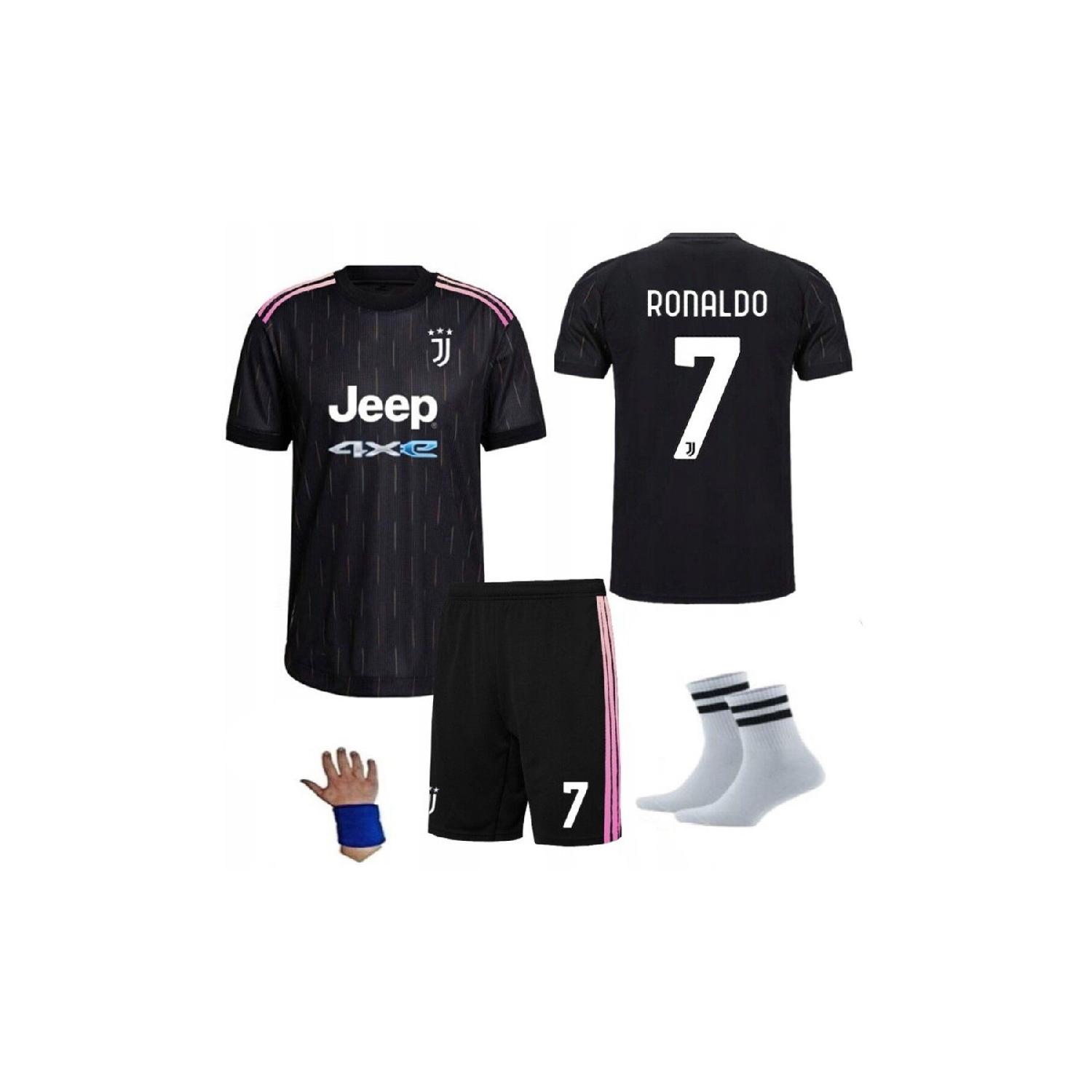 

Детский футбольный комплект Ronaldo из 4 черных футболок Ювентуса выездного сезона 21/22 в стиле ретро в стиле ретро