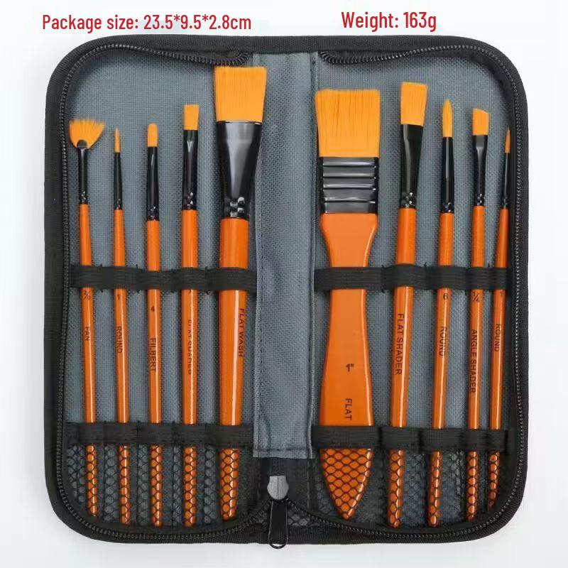 15-Piece Oil Painting Nylon Brush Set with Canvas Bag for Gouache & Watercolor