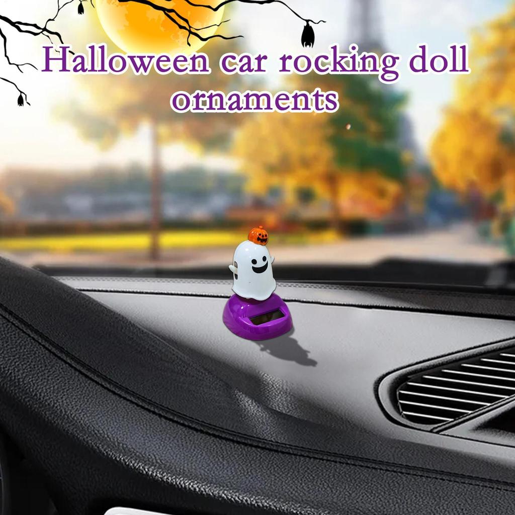 Car Dashboard Figurines Halloween Solar Swinging Ghost Pumpkin Figurines Automotive Interior Accessories Auto Rocking Doll