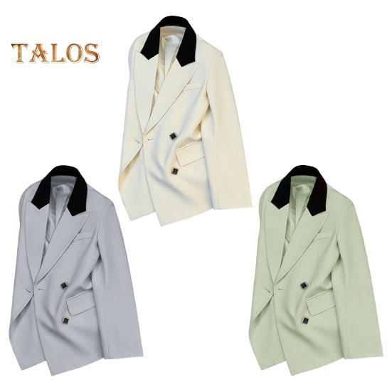 Damen Anzugjacke Revers Langarm Zweireihig Anzugjacke mit Pattentaschen Lockere Passform Business Oberbekleidung