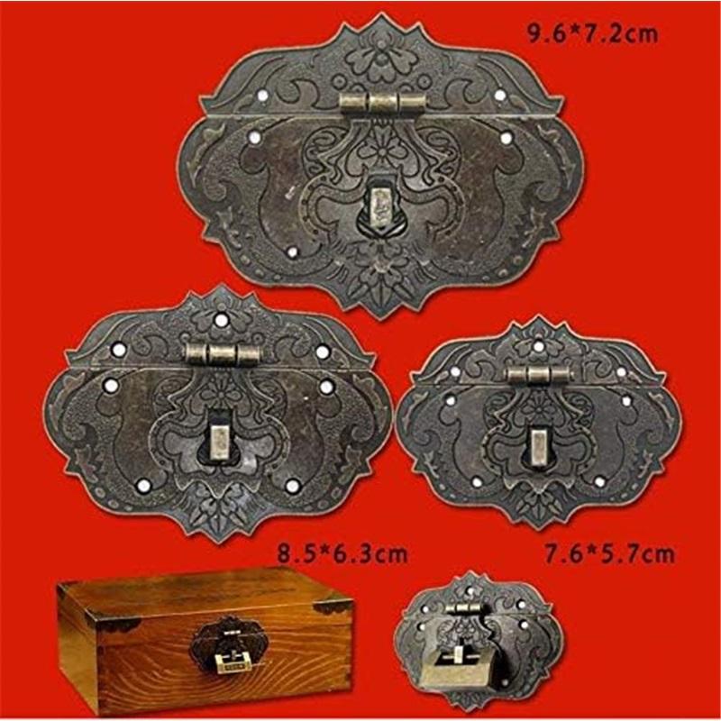 Antique Clasp Hasps Latches Vintage Bronze Decorative Hook Locks with Screws for Wooden Box Crafting Case Jewelry Chest Furniture