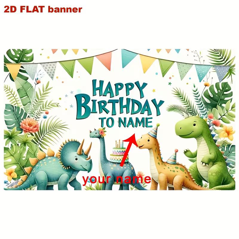 Personalized Dinosaur Happy Birthday Backdrop, Jungle Cartoon Dino Background Banner for Kids Party Photoshoot