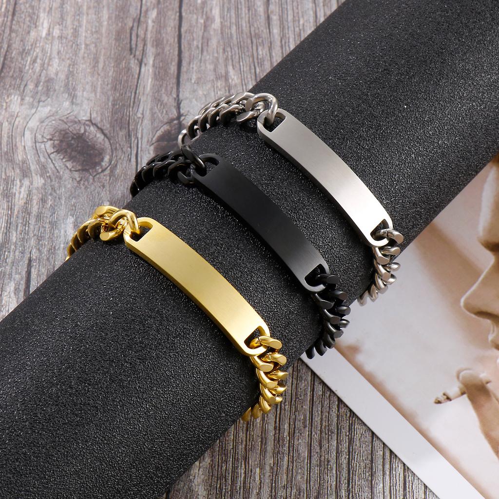 10mm Vintage Cuban Chain Homme Bracelet Men's Thick ID Charm Stainless Steel Jewelry Trendy Silver/Gold Color Metal Accessories