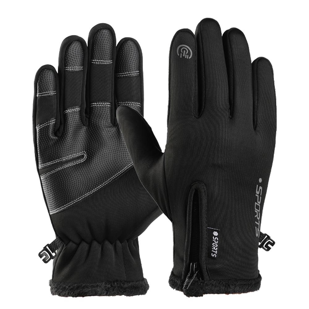 Unisex Fleece-Lined Waterproof Gloves: Touchscreen, Cold-Proof, Zippered for Outdoor Cycling & Motorcycling