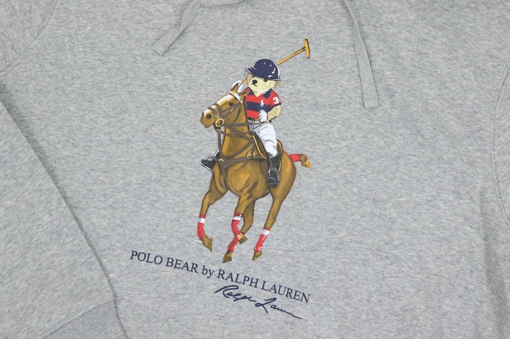Polo Ralph Lauren Polo Bear Print Pullover Sweatshirt Size Gray Men's Hoodie, L, (Product Number 01020132)