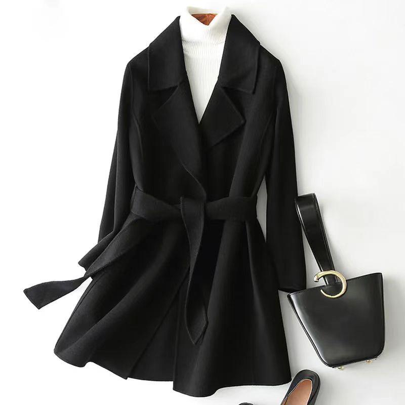 New Grey Korean Style Dragon and Phoenix Woolen Coat for Women Mid-length Autumn and Winter Loose Wool Coat