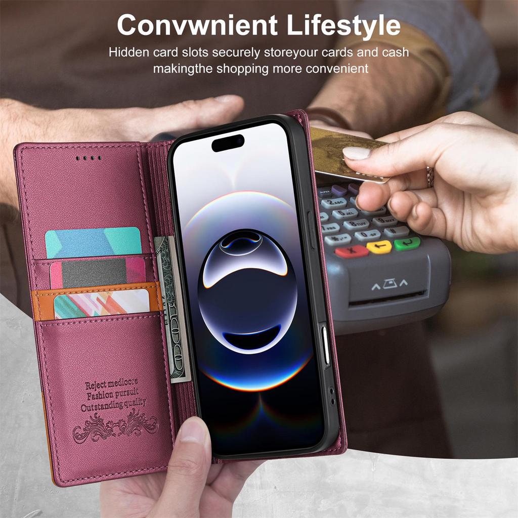 iPhone 17 Pro Max Anti-Theft Magnetic Flip Wallet Case with Card Slot and Stand