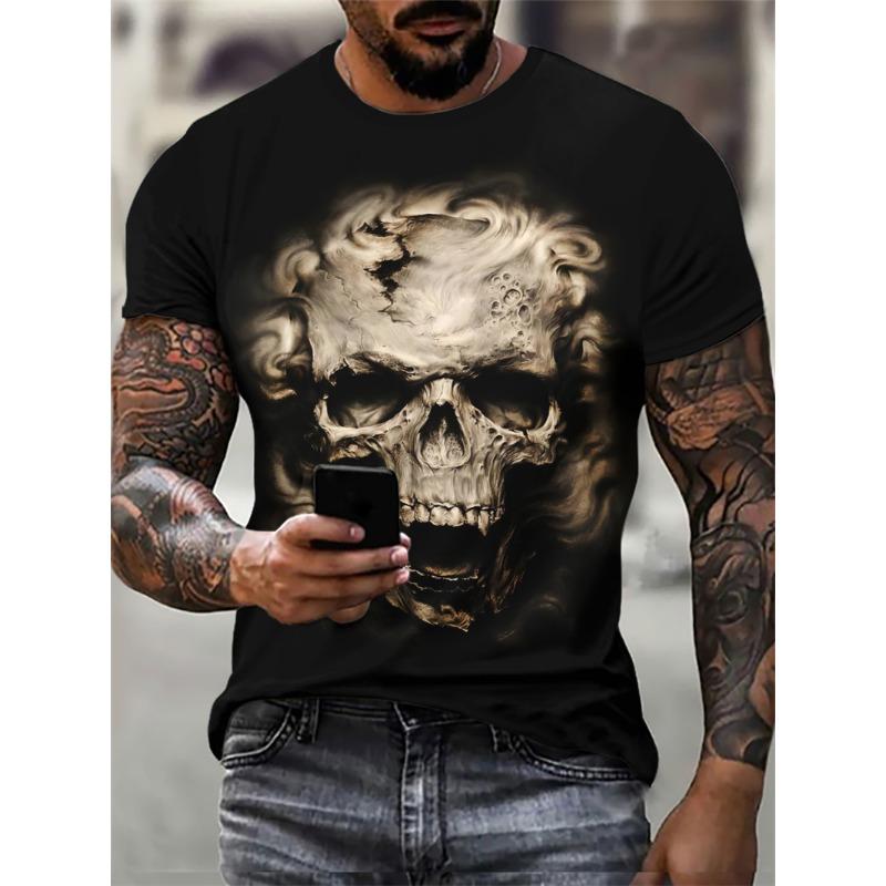

Мужские готические футболки с рисунком черепов ужаса, летние футболки с коротким рукавом, 3D-принтом, уличные футболки ужасов, большие размеры до 6XL, повседневные топы 6XL