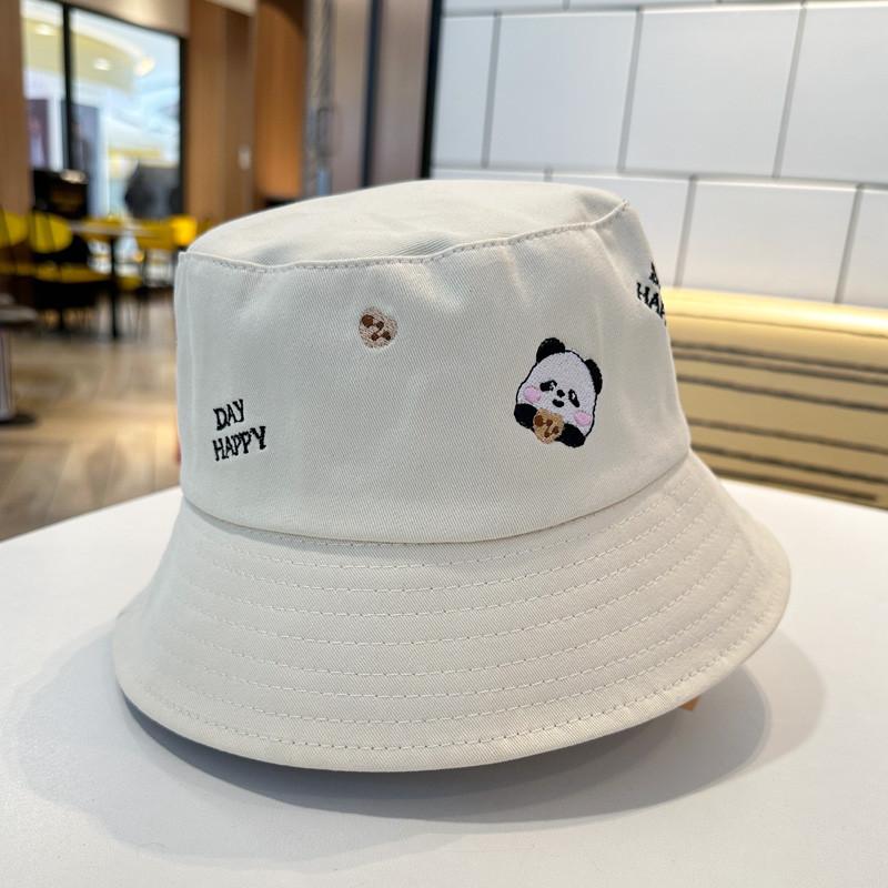 Cute Panda Embroidered Foldable Fisherman Hat For Women Uv Protection Sun Hat For Outdoor Activities