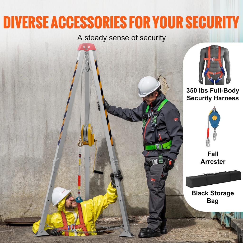 SucceBuy Confined Space Tripod Kit 1800 Lbs Winch Confined Space Rescue Tripod Fall Protection For Traditional Confined Spaces