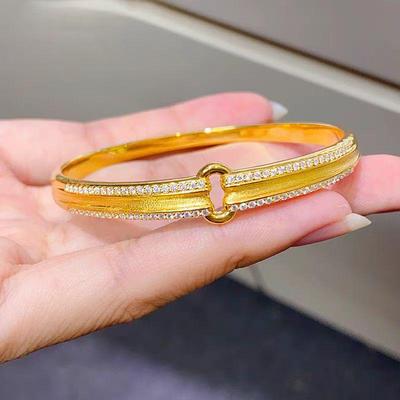 Exquisite Women's Double Ring Gold Bracelet with Diamond Inlay - Luxurious and Unique Goddess Day Gift