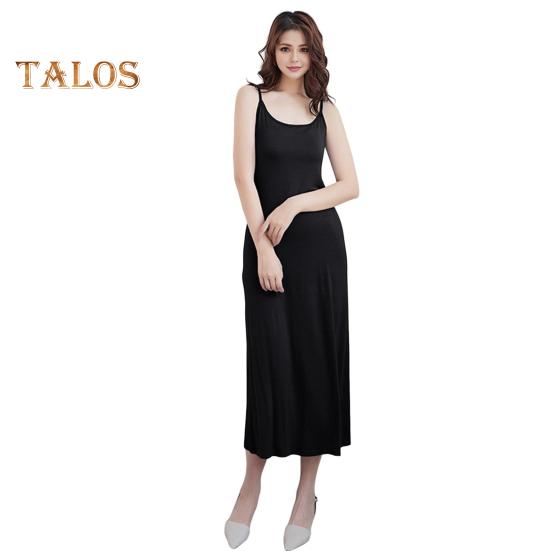 Women Bottoming Dress Round Neck Loose Solid Color Stretchy Backless Sleeveless Suspender Long Dress Home Daily Wear Bedroom Midi Dress
