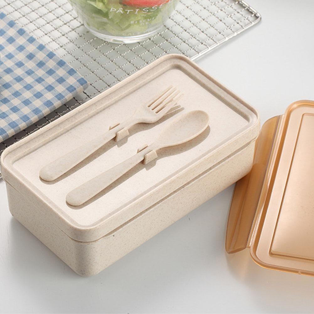 Portable Wheat Straw Lunch Boxs Containers with Compartments Knife Fork Picnic Food Container Microwave Bento Box